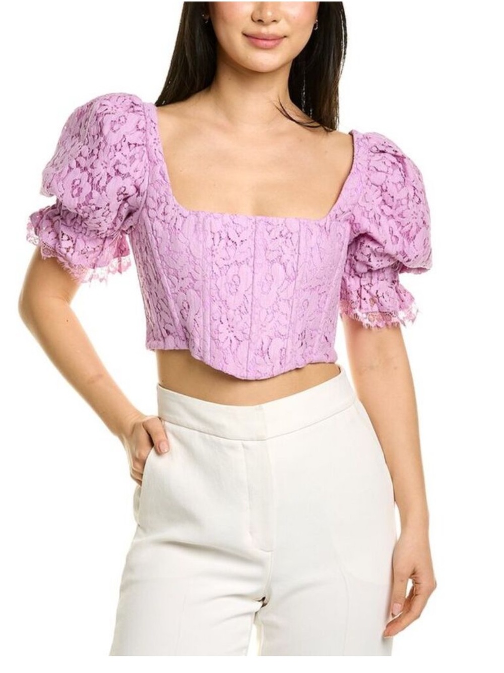 NWT Saylor Xander Top S Purple Floral Lace Cropped Puff Sleeve Romantic Feminine